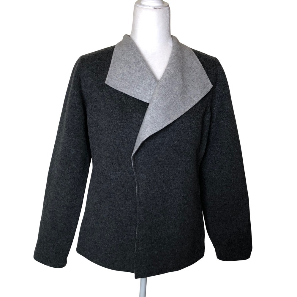 Talbots Wool Blend Gray Black Open Front Shawl Collar Jacket Coat S Minimalist
